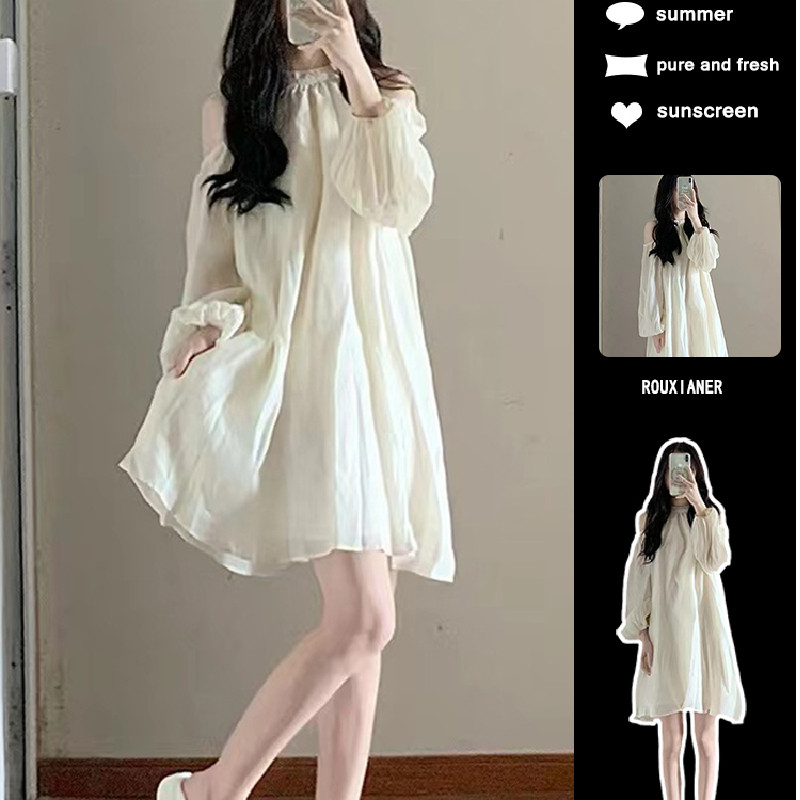 高级感纯欲长袖小个子仙女裙子
