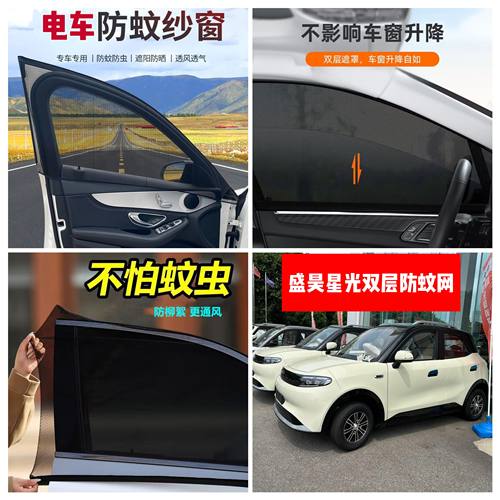 盛昊星光电动四轮车车门窗防蚊网双层防蚊纱窗防柳絮窗帘遮阳网