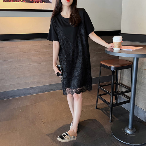夏季大码气质女装宽松蕾丝连衣裙