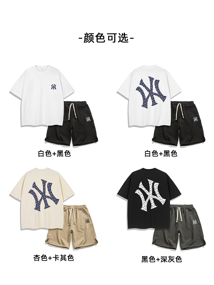 [10% 할인 지역] 아울렛?커플을 위한 트렌디한 브랜드 슈트?남성용 여름 반바지 반팔 티셔츠?YANKEES