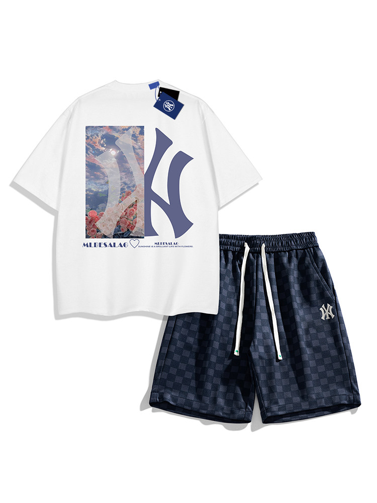 [10% 할인 지역] 아울렛?트렌디 브랜드 반팔 티셔츠 정장 남성 여름 스포츠 상의와 반바지 투피스 세트