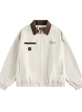 2025潮牌秋冬季撞色拼接刺绣翻领外套男女复古宽松情侣休闲夹克