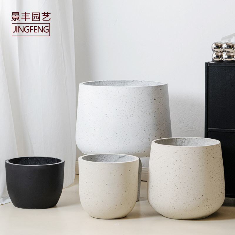 圆形水泥花盆酒杯镁泥花盆绿植盆栽简约户外阳台客厅百合竹龙血树图片