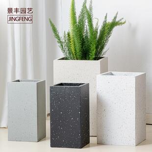 龟背竹水泥花盆镁泥水磨石店会真石漆现代绿植花大理石方型现代
