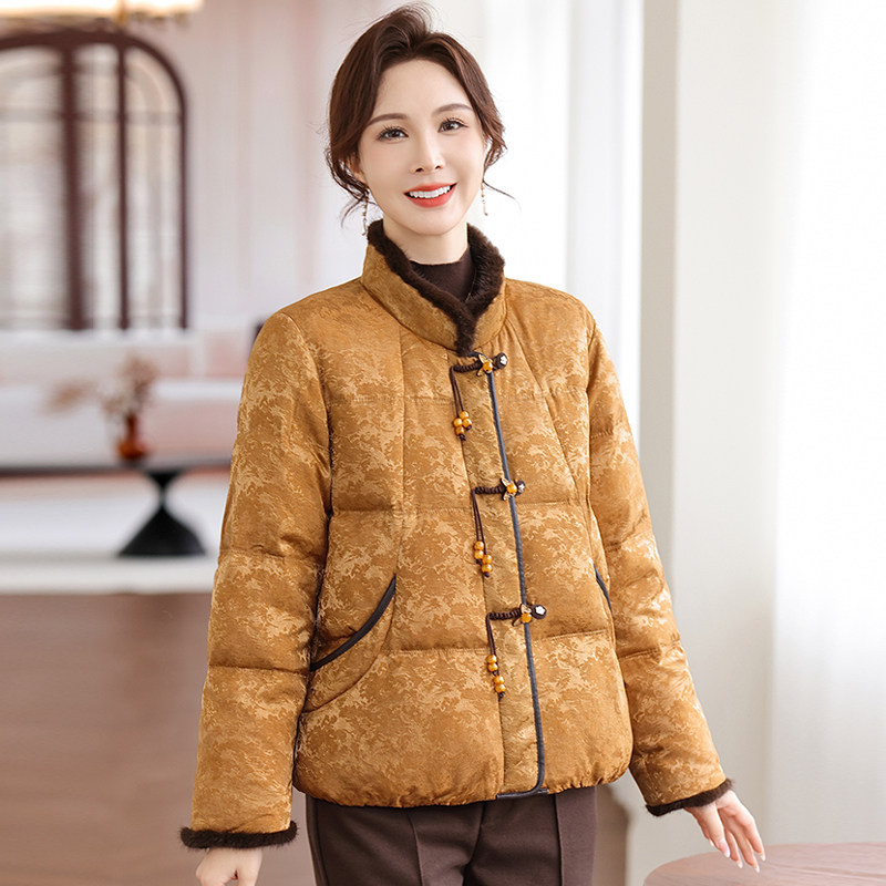 气质妈妈新中式国风羽绒服女2025冬季新款加厚白鸭绒保暖外套