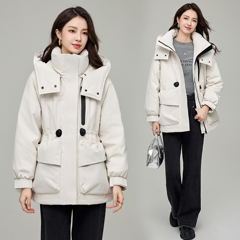 羽绒服女2025冬季新款韩版白鸭绒百搭连帽冲锋衣气质斗篷型羽绒服,女装/女士精品,羽绒服,淘宝优惠券,粉丝福利购,淘宝优惠卷