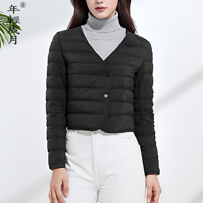 鹅绒轻薄羽绒服女短款2025秋冬新款小个子内胆修身V领叠穿外套