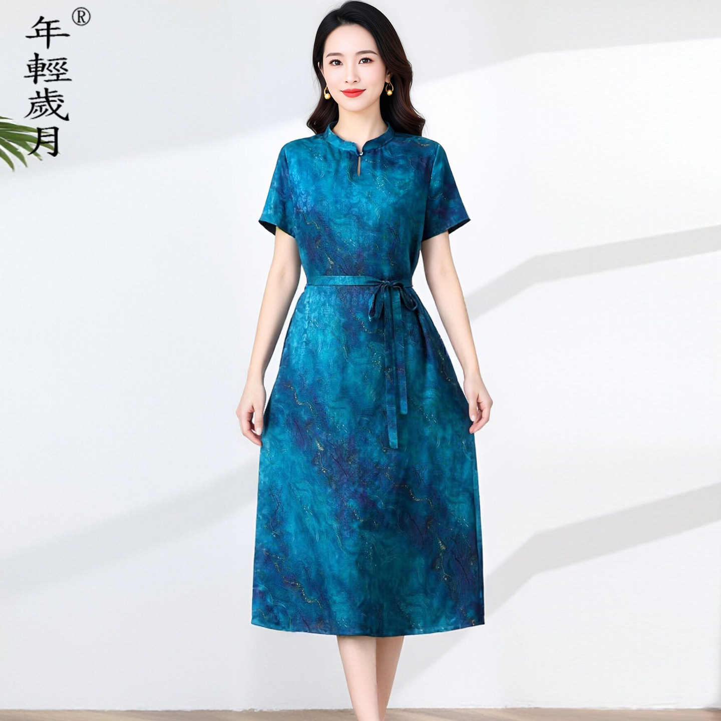 复古风花萝真丝连衣裙女2026夏季新款收腰显瘦中长款桑蚕丝气质裙
