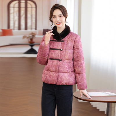 新中式国风白鹅绒羽绒服女短款2025冬季新款中老年妈妈高级感外套