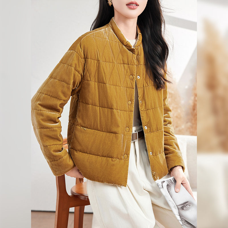 真丝丝绒羽绒服女短款