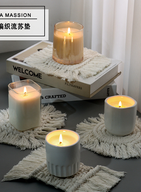 ins风手工编织杯垫香薰蜡烛隔热垫圆形爱心垫子创意流苏装饰摆件