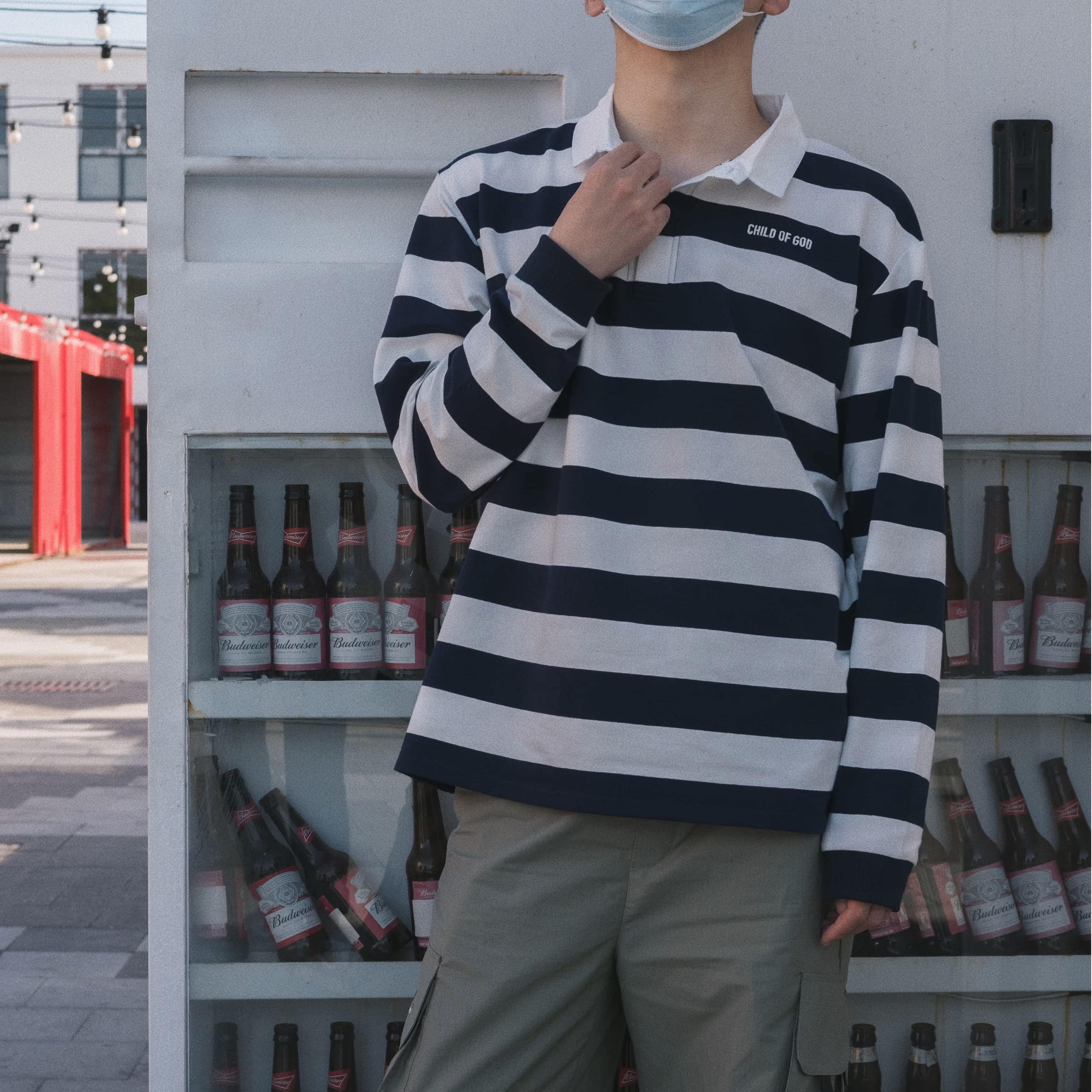 Hermon「God's children」Spring Tide brand stripe Lapel Easy men and women pure cotton polo Sweater oversizein the Men's clothing,  Polo Shirts  category - from Buy2taobao.com to provide professional Taobao agent buy service