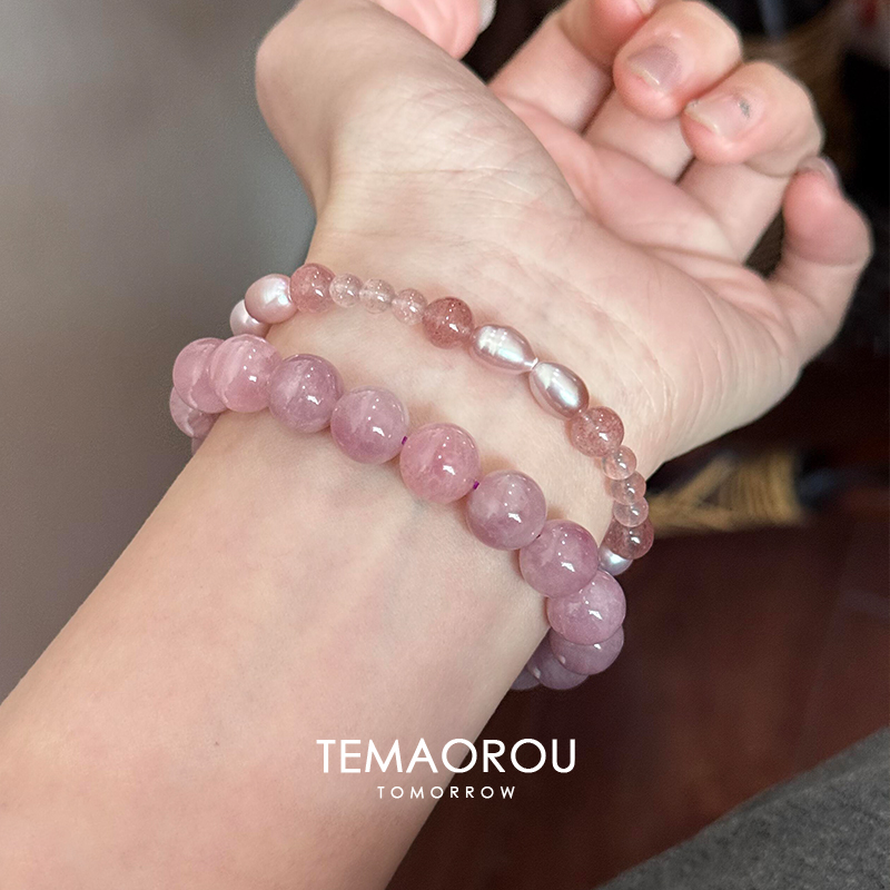 【紫气安神】天然巴西灰紫水晶10mm串珠手链女叠戴草莓晶珍珠手串