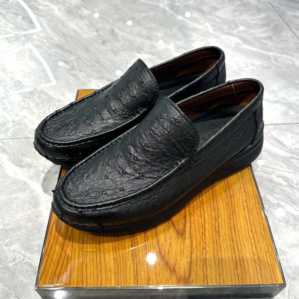 路卡迪龙四季鸵鸟皮平跟防滑耐磨一脚蹬男士休闲乐福鞋 176201015