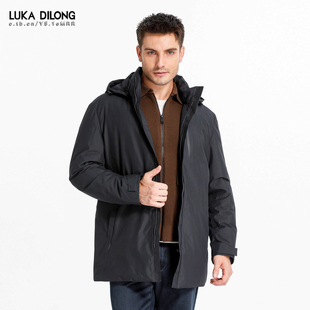 路卡迪龙冬季免烫白鹅绒保暖男商务中长连帽拉链羽绒服 154238212