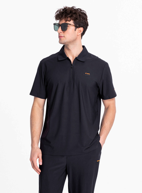 路卡迪龙运动套装夏季高弹抗皱速干男休闲短袖翻领T恤 111242133A