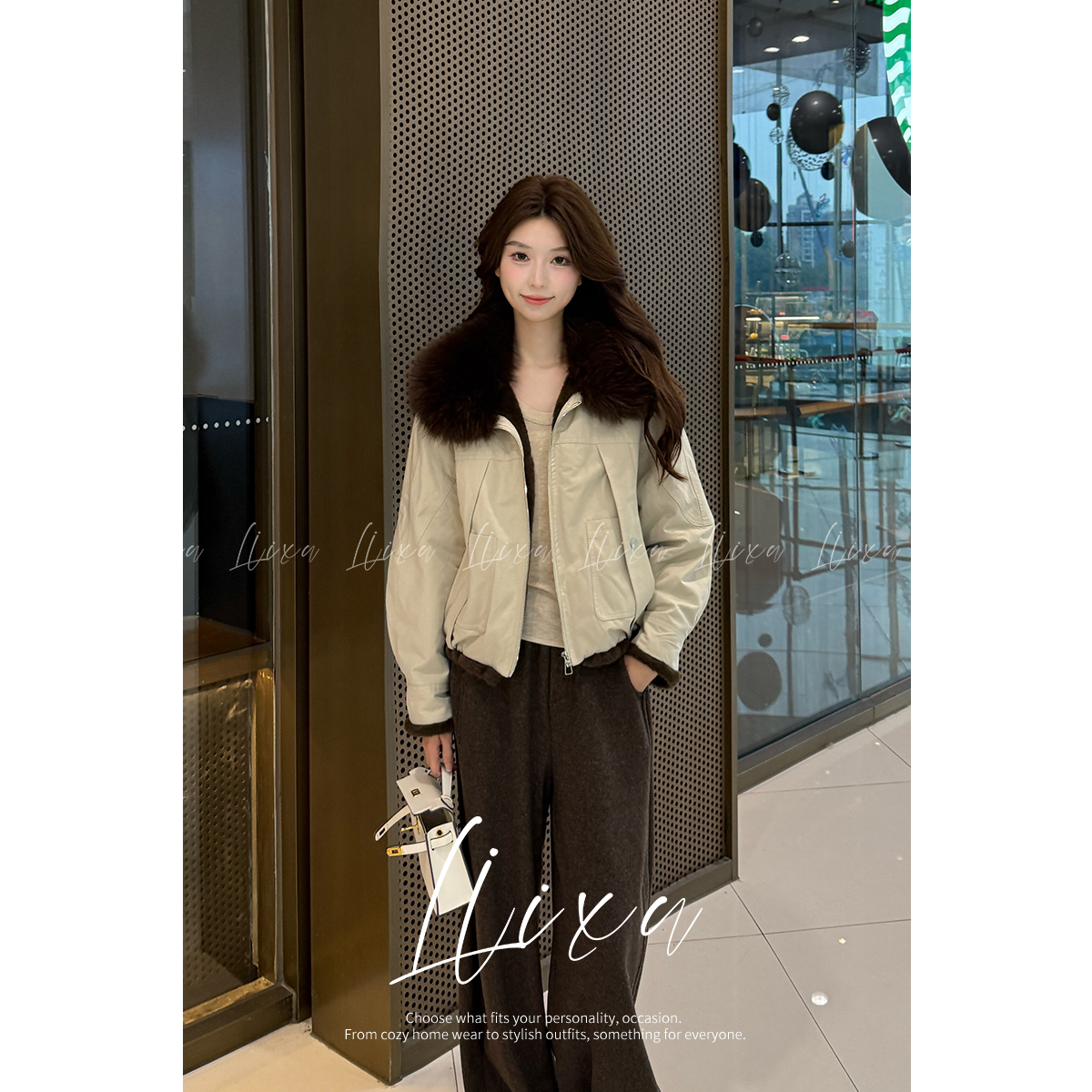 毛绒派克服短款外套女加厚棉服冬