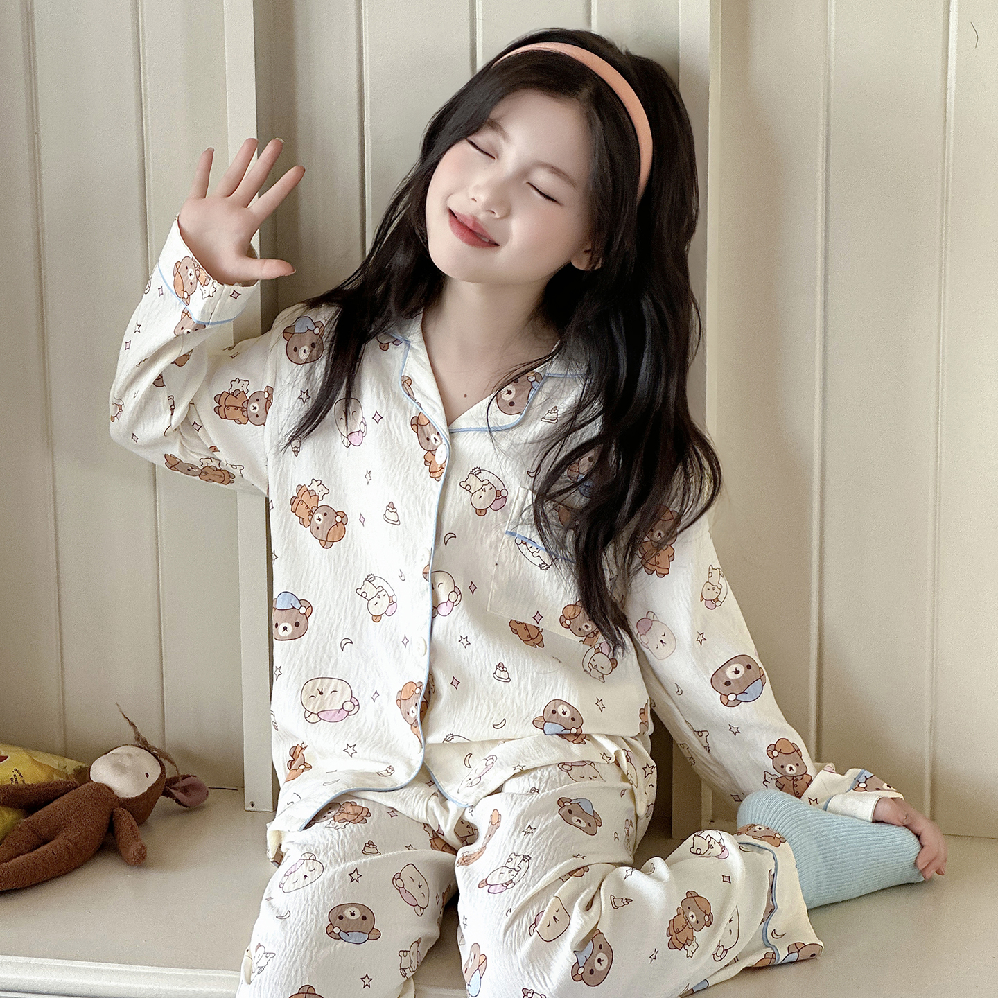 女童2025春秋季睡衣开衫长袖长裤