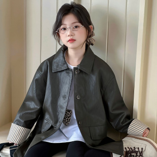 女童2025年秋季新品皮风衣中大童单排扣中长款春秋外套韩版皮衣潮