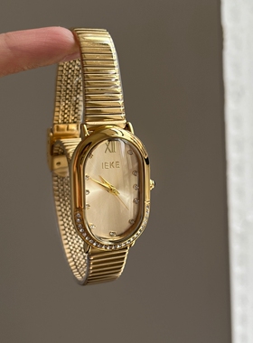 IEKE椭圆形钻面手表女士小众轻奢复古小巧气质ins风女款石英女表