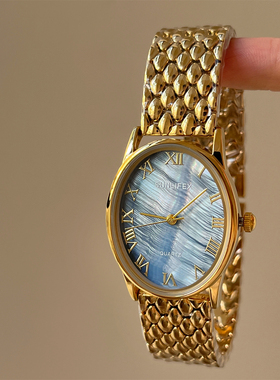 SUNLIFEX椭圆形蓝色贝母手链手表女欧美时尚复古潮流精致百搭腕表