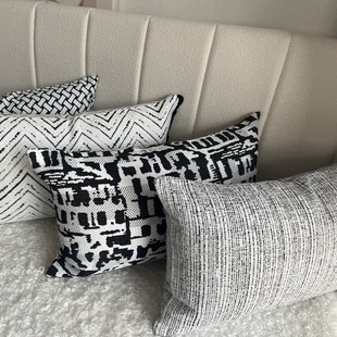 现代轻奢黑白腰枕客厅沙发样板间不含芯长条形抱枕套床头靠背靠垫