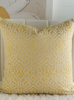 抱枕靠垫黄色轻奢提花面料沙发床上靠背靠枕正方形枕套