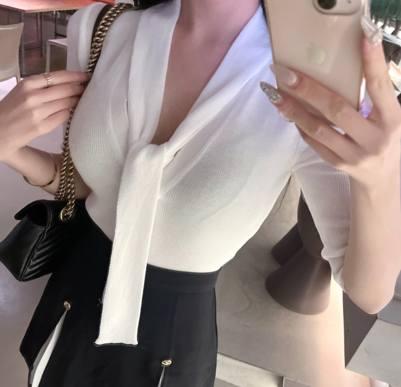 代购针织系带V领套头性感