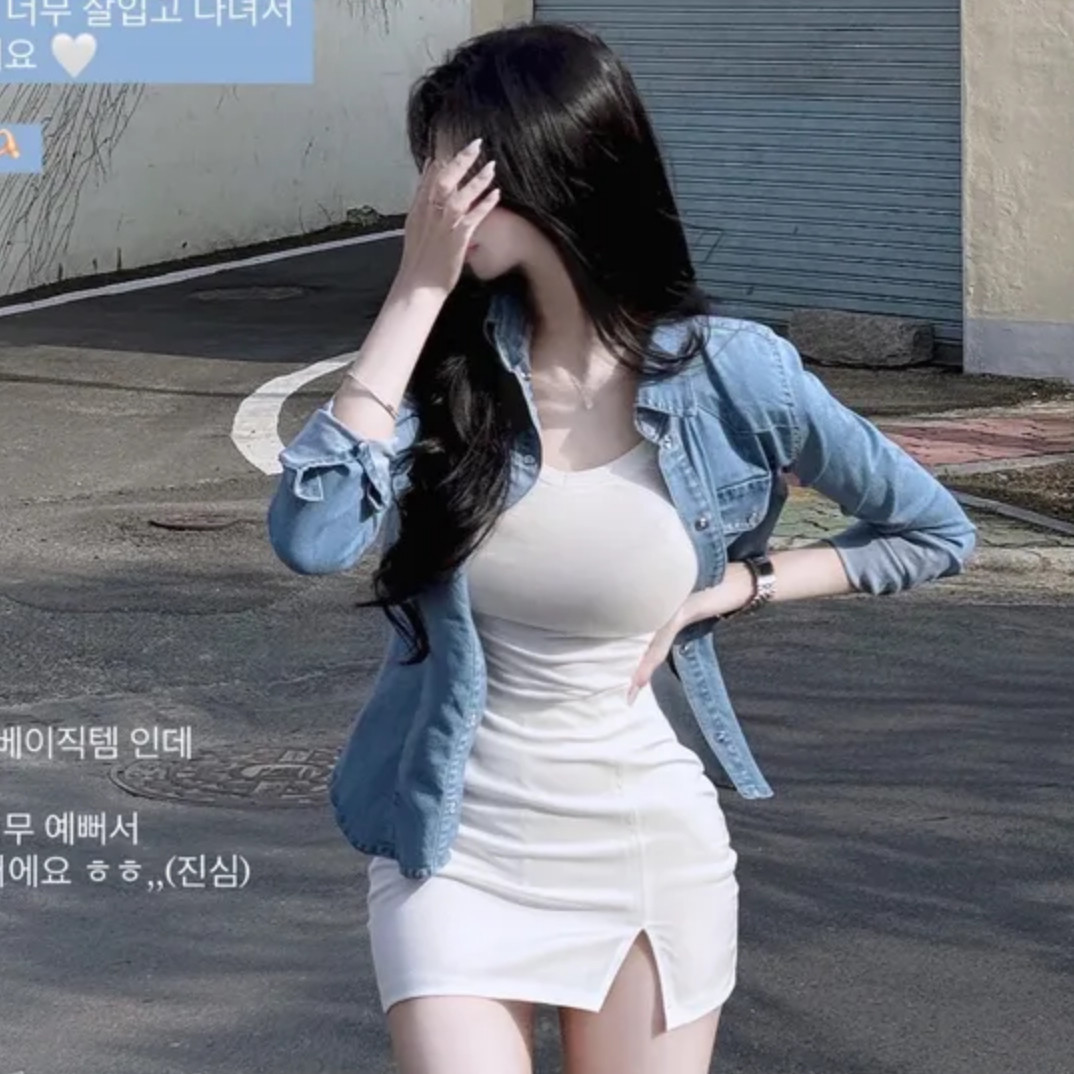 现货~韩国代购正品气质女人味收腰紧身简约翻领水洗牛仔衬衫外套