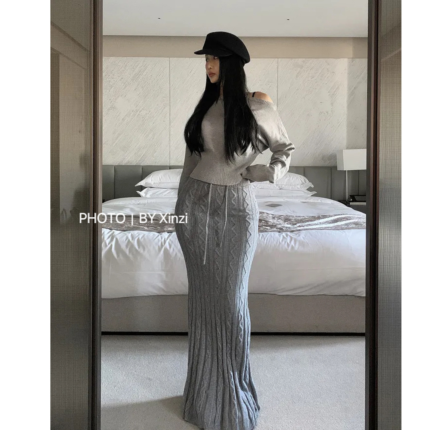 辛子韩国代购辣妹风高腰针织半身裙女修身显瘦麻花纹理鱼尾长裙