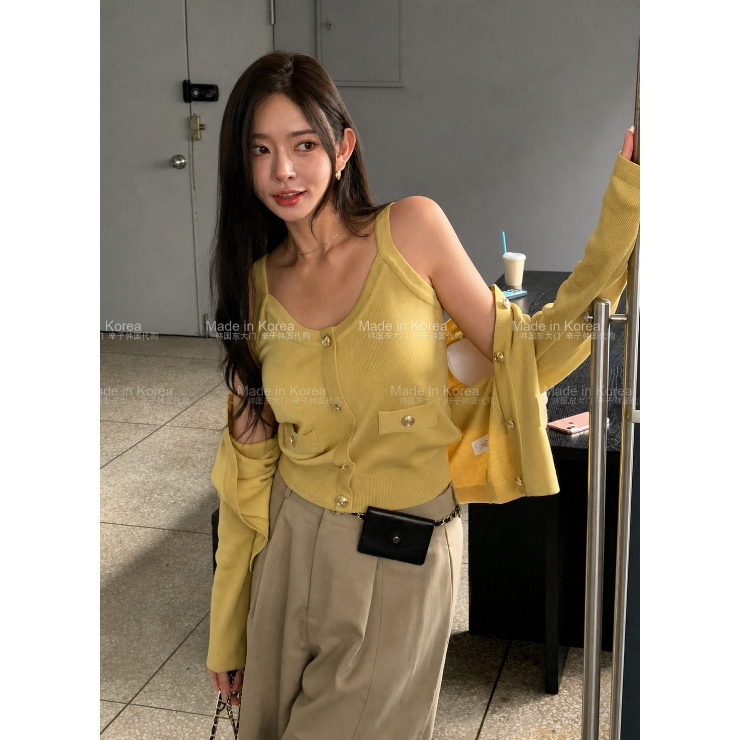 韩系修身减龄针织开衫吊带套装