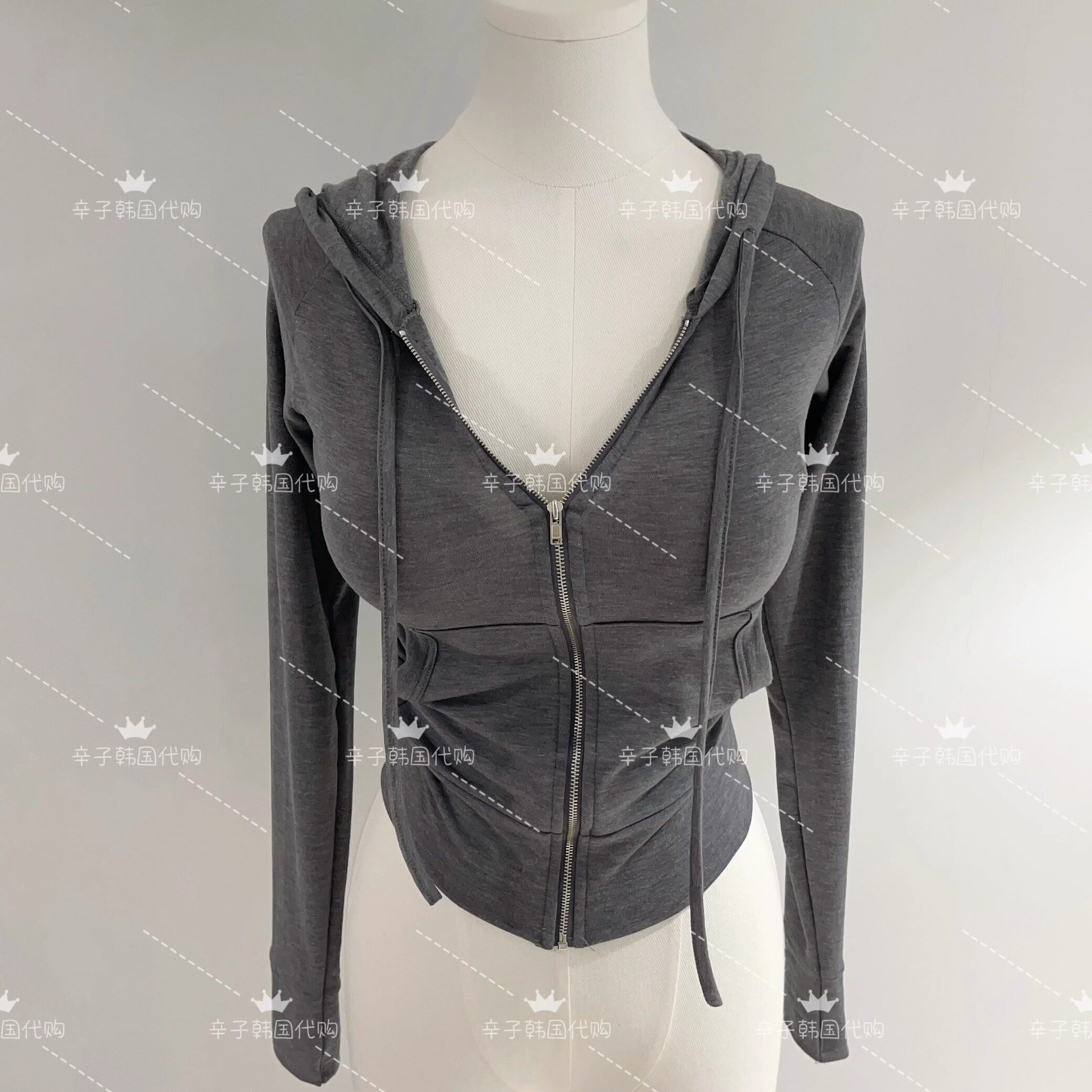 现货~辛子韩国代购连帽拉链运动外套简约风休闲冬带帽开衫可外穿
