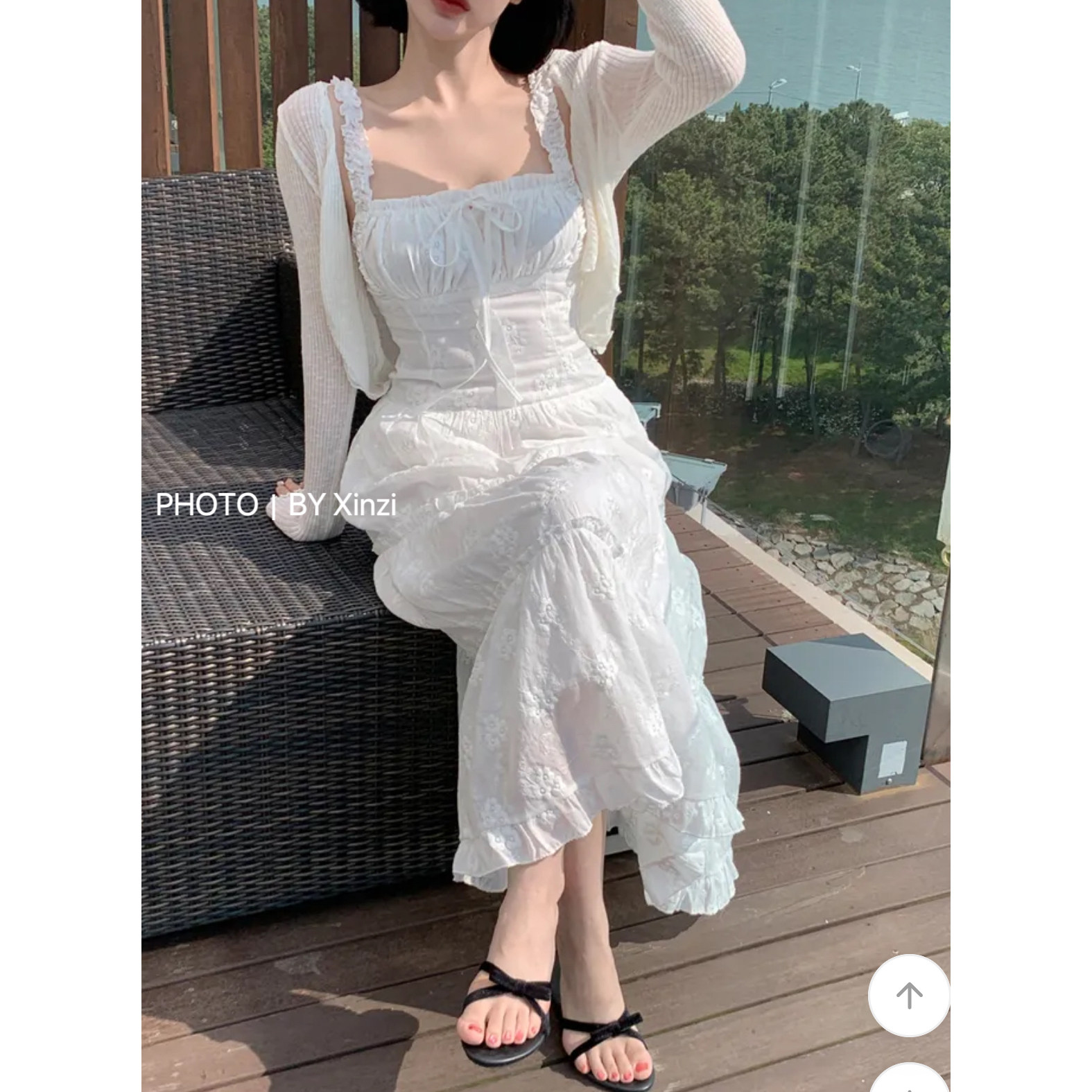 法式白色蕾丝吊带显瘦连衣裙