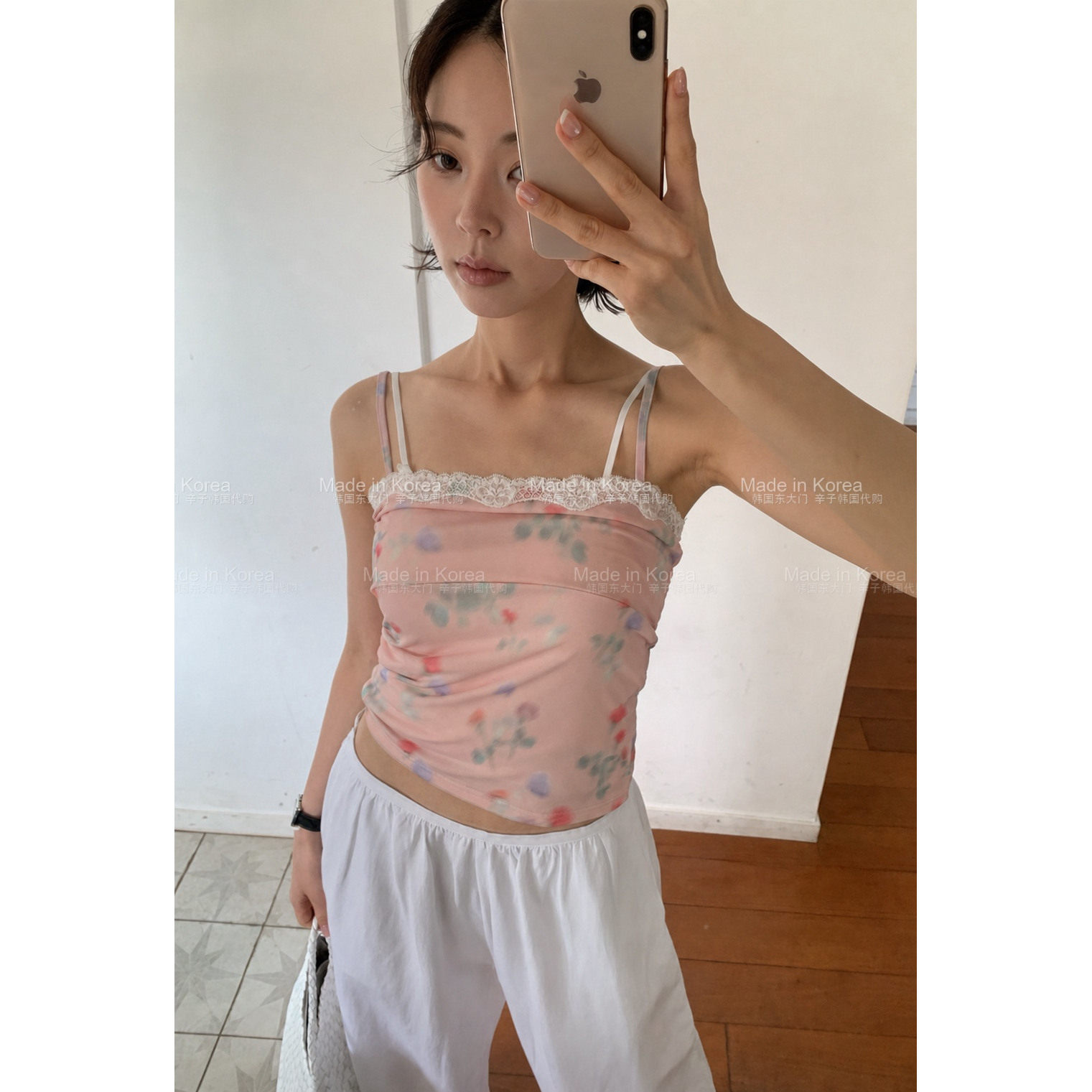 夏季辣妹风蕾丝碎花吊带背心