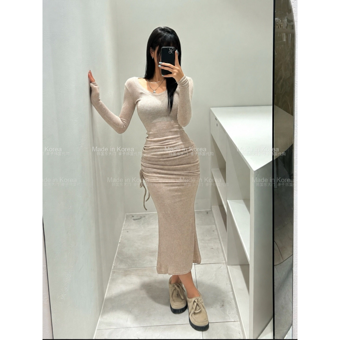 纯欲V领针织上衣鱼尾裙两件套