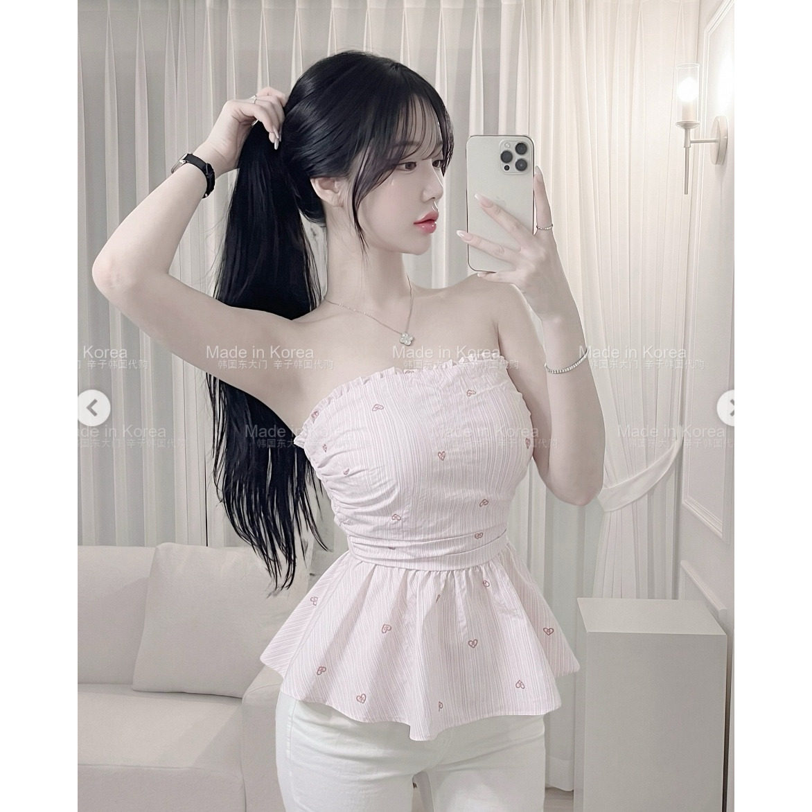 夏季甜美条纹系带收腰显瘦抹胸