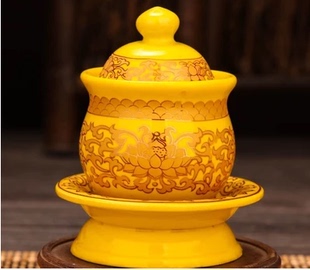 无字莲花陶瓷圣水杯供杯供奉家用菩萨观音净水杯供品佛堂佛具摆件