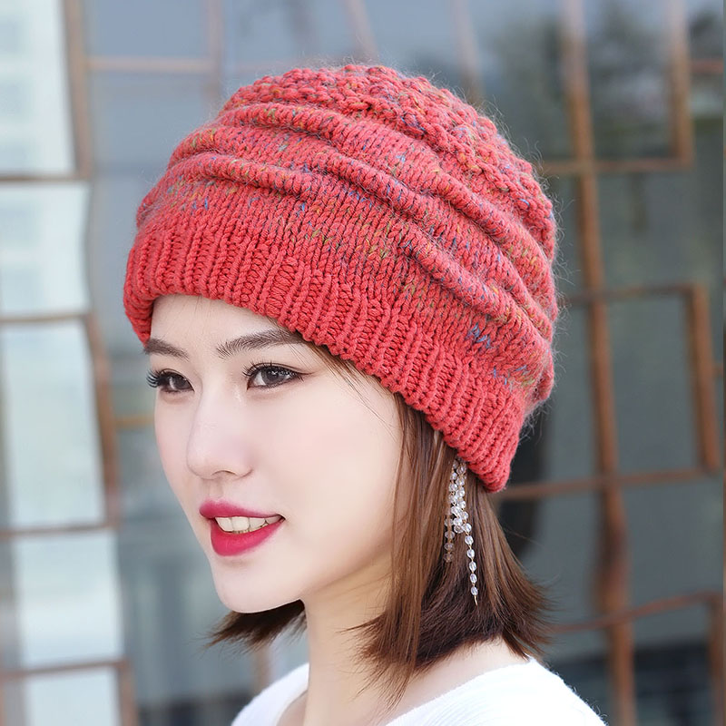 冬季帽子女帽针织帽毛线帽羊毛编织帽手工妈妈帽加绒护耳帽包头帽