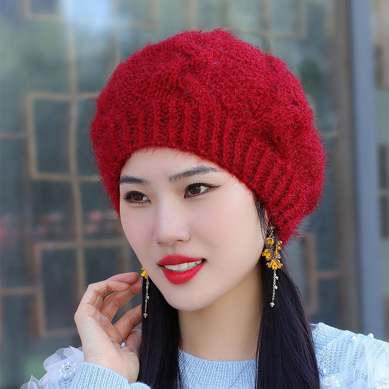 23年秋冬帽子女帽手工编织菠萝帽包头帽保暖加绒护耳帽韩版复古帽