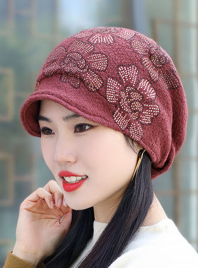 26年帽子女帽休闲帽保暖护耳帽花朵水钻鸭舌帽贝雷帽显脸小青年帽