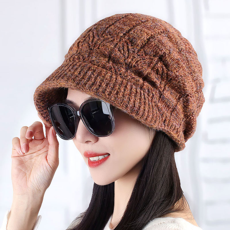 2025年新款针织鸭舌帽麻花小沿保暖护耳帽弹性休闲百搭针织韩版帽