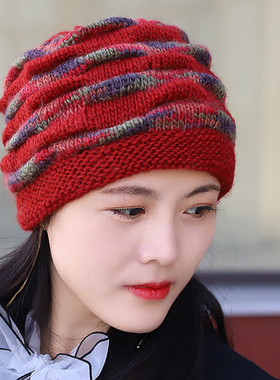 女针织帽手工编织毛线帽羊毛帽子