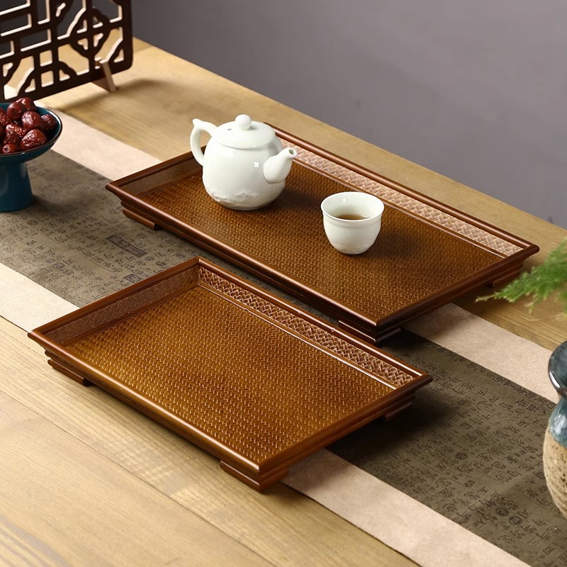 竹编家用茶室摆件干炮台中式复古茶盘沥水太奉茶盘茶具托盘茶架