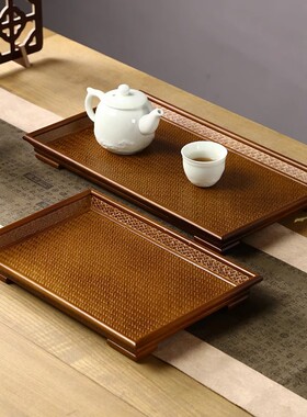 竹编中式复古干炮台沥水茶盘