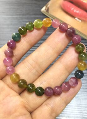 老料彩虹色碧玺手串天然一物一图