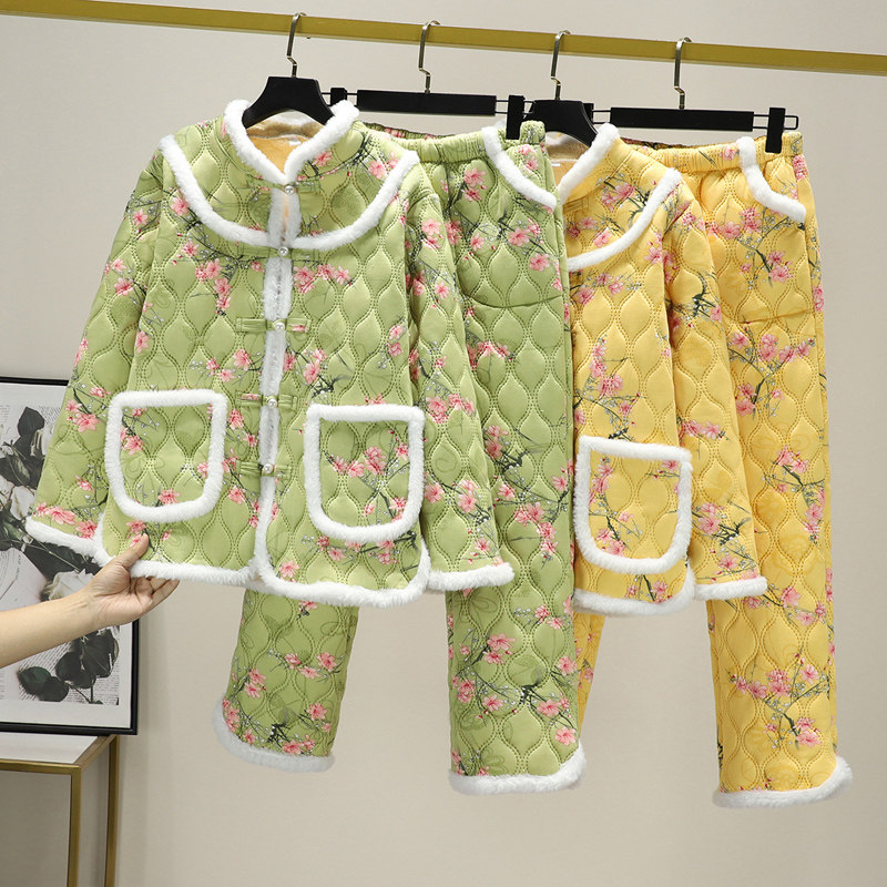 羊羔绒花棉袄套装女新款冬季盘扣居家服加绒睡衣女棉服外套加厚裤,女装/女士精品,时尚套装,淘宝优惠券,粉丝福利购,淘宝优惠卷