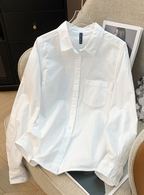 春秋新款白色衬衫女显瘦廓形翻领百搭牛津纺纯棉长袖打底衫女衬衣