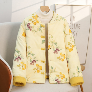 双面穿棉袄女棉花棉衣大码 印花棉袄盘扣休闲宽松抗寒加厚棉服外套