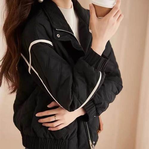 羽绒棉短款通勤显瘦棉衣女菱格袄