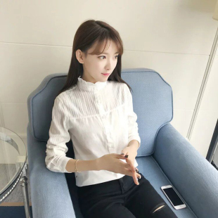 2020秋季新款衬衫女百搭学院风花边领女上衣韩范长袖纯棉白衬衣潮